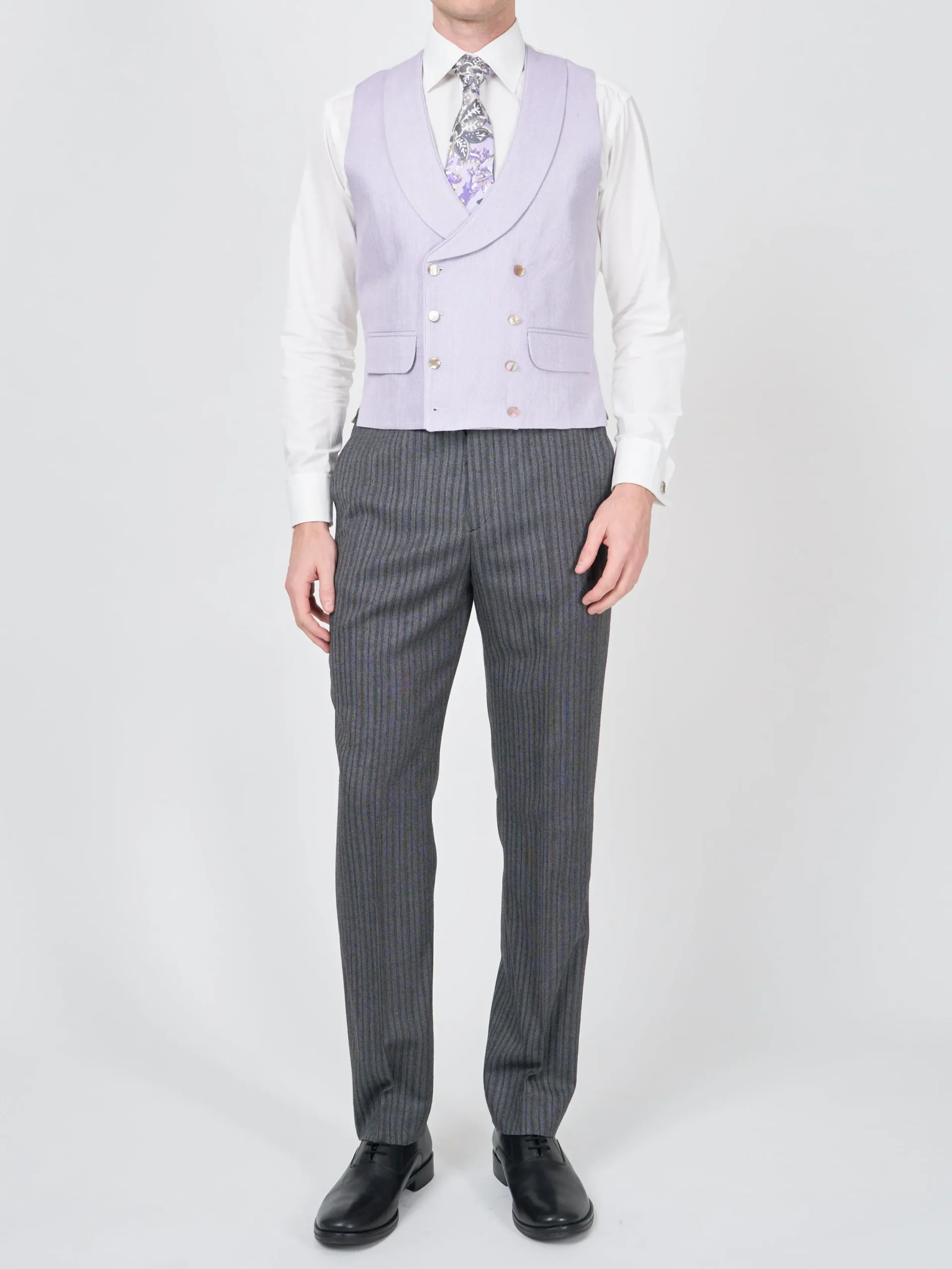 Favourbrook Lilac Randwick Double Breasted 8 Button Shawl Lapel Piped Waistcoat- Wedding Attire | Waistcoats