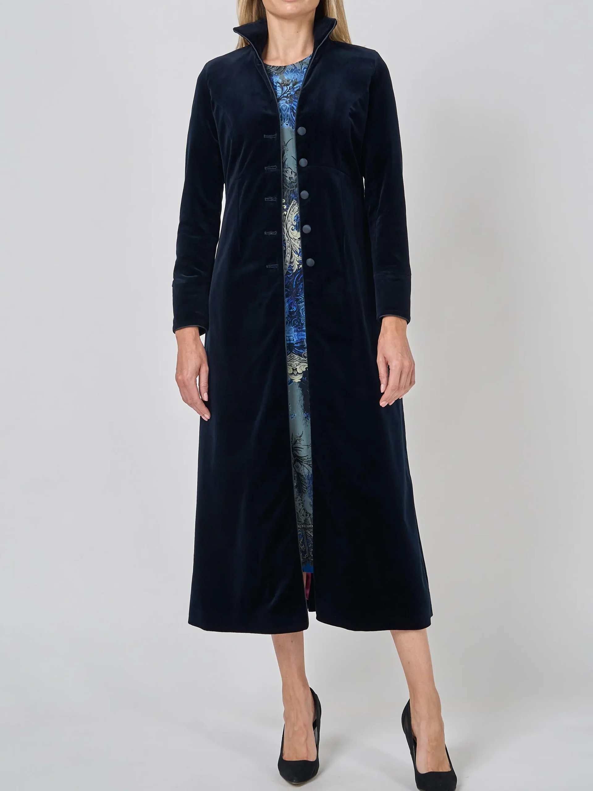 Favourbrook Long Swing Coat Navy Wind Velvet-Women Eveningwear | Eveningwear