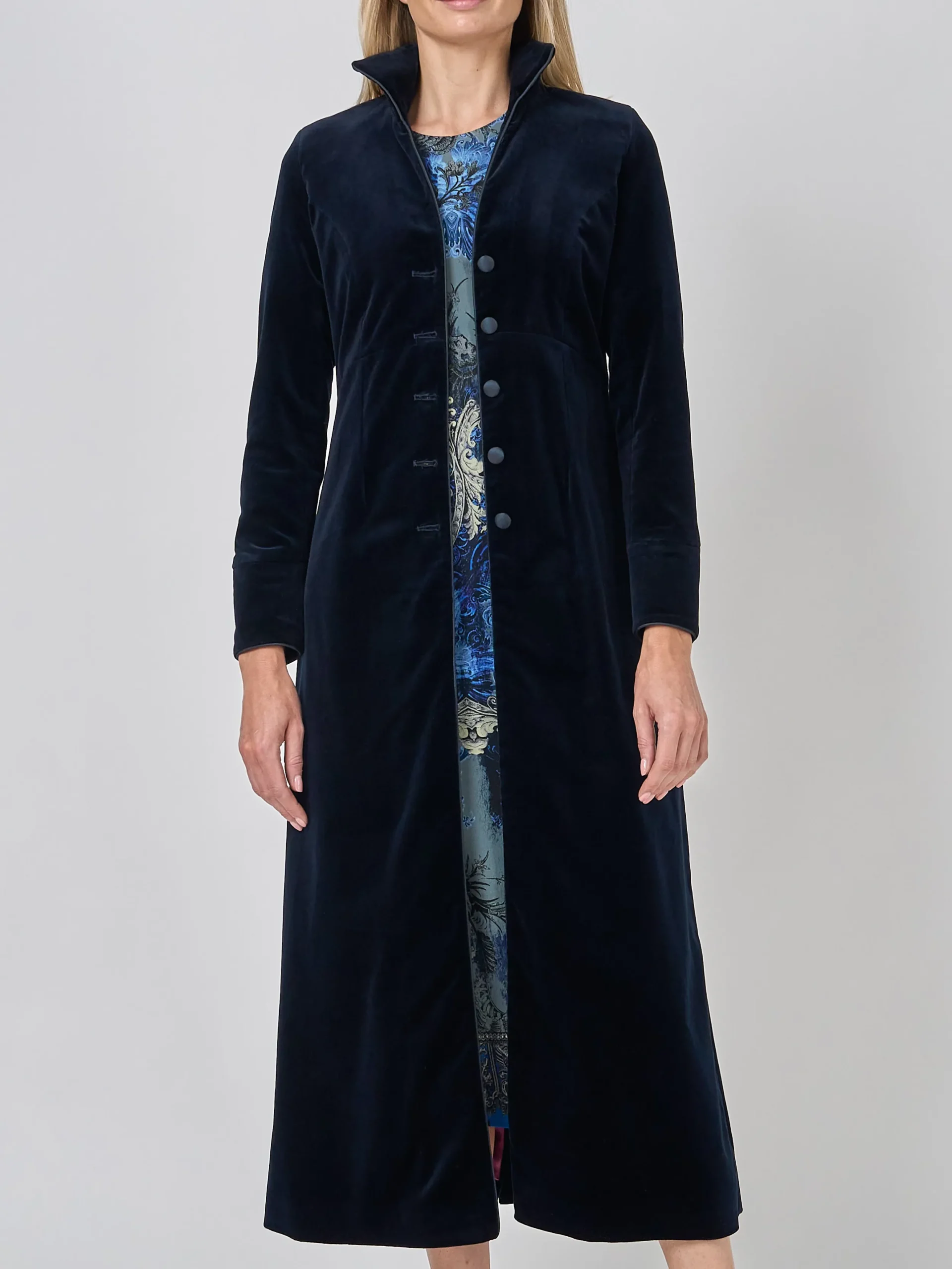 Favourbrook Long Swing Coat Navy Wind Velvet-Women Eveningwear | Eveningwear