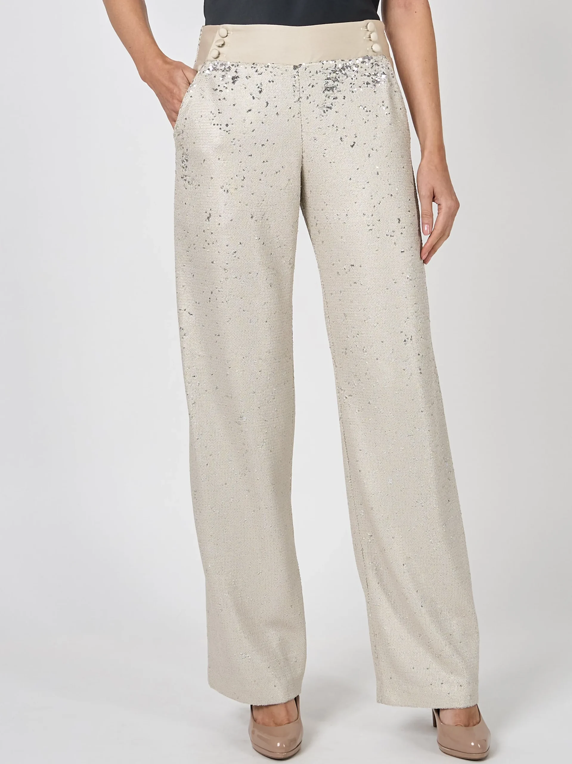 Favourbrook Lounge Trousers Oyster Mini Sequins-Women Eveningwear | Eveningwear