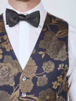 Favourbrook Midnight Gold Winnington Silk Single Breasted 6 Button Waistcoat- Groomswear | Waistcoats