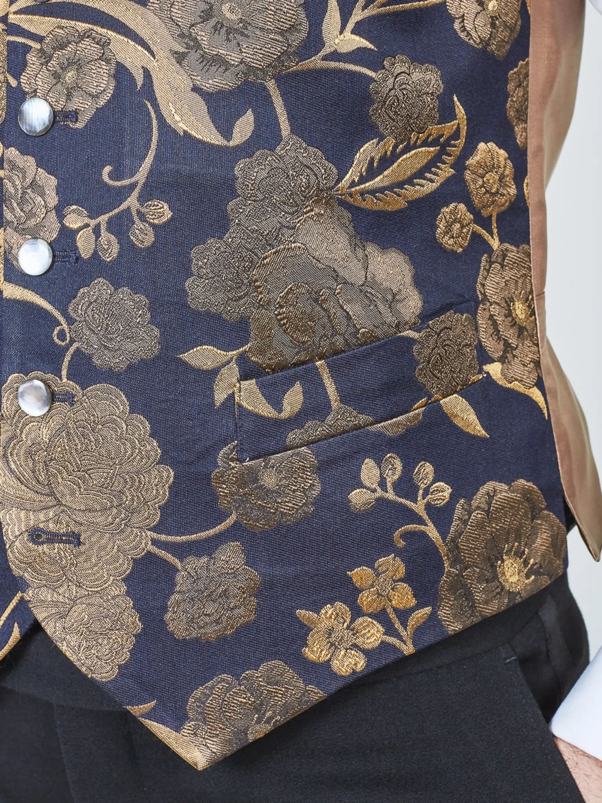 Favourbrook Midnight Gold Winnington Silk Single Breasted 6 Button Waistcoat- Groomswear | Waistcoats
