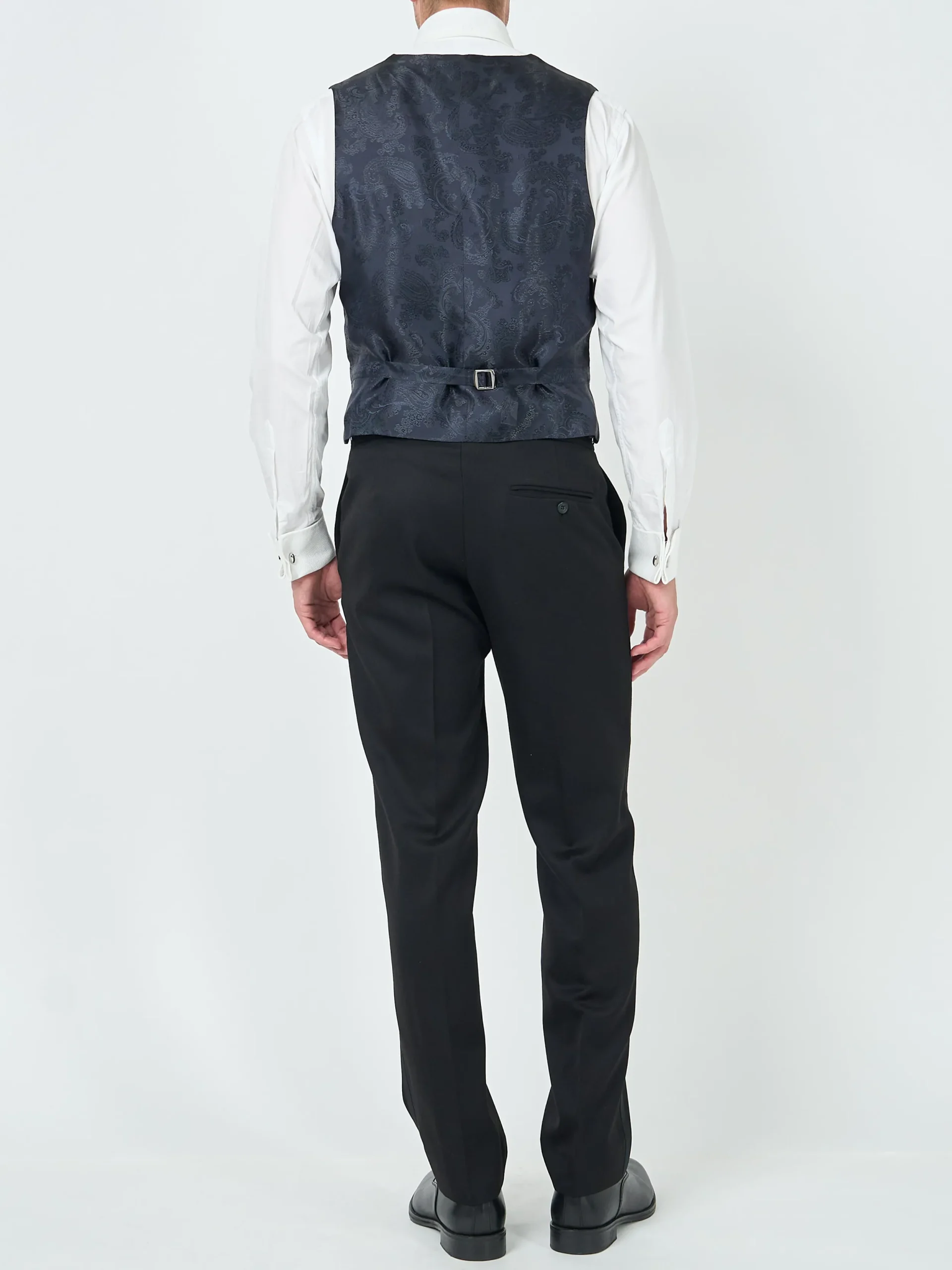 Favourbrook Midnight Heathcote Paisley Single Breasted 4 Button Piped Waistcoat- Waistcoats | Single Breasted Waistcoats