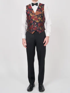 Favourbrook Midnight Red Winnington Silk Single Breasted 6 Button Waistcoat- Waistcoats | Evening Waistcoats