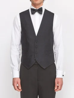 Favourbrook Midnight Vincent Wool Single Breasted 4 Button Piped Waistcoat- Waistcoats | Single Breasted Waistcoats