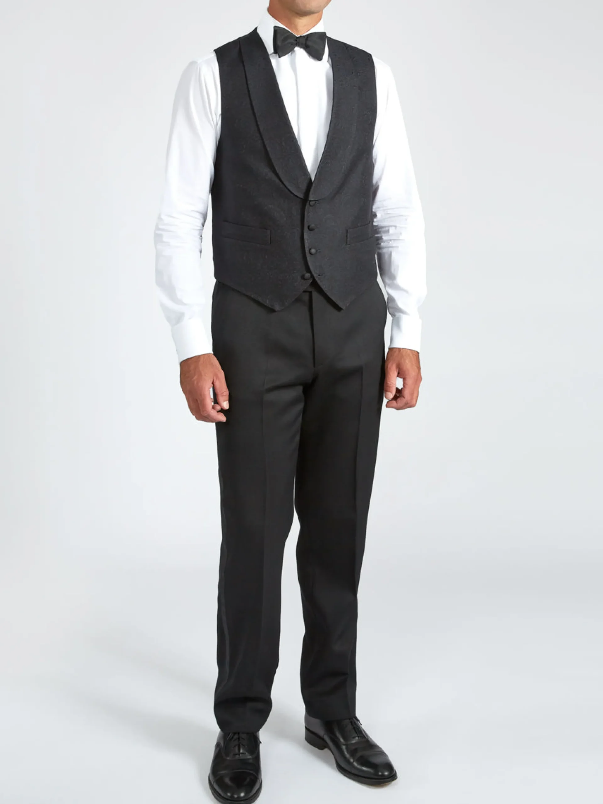Favourbrook Midnight Vincent Wool Single Breasted 4 Button Shawl Lapel Waistcoat- Waistcoats | Evening Waistcoats
