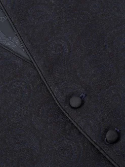 Favourbrook Midnight Vincent Wool Single Breasted 4 Button Piped Waistcoat- Waistcoats | Single Breasted Waistcoats