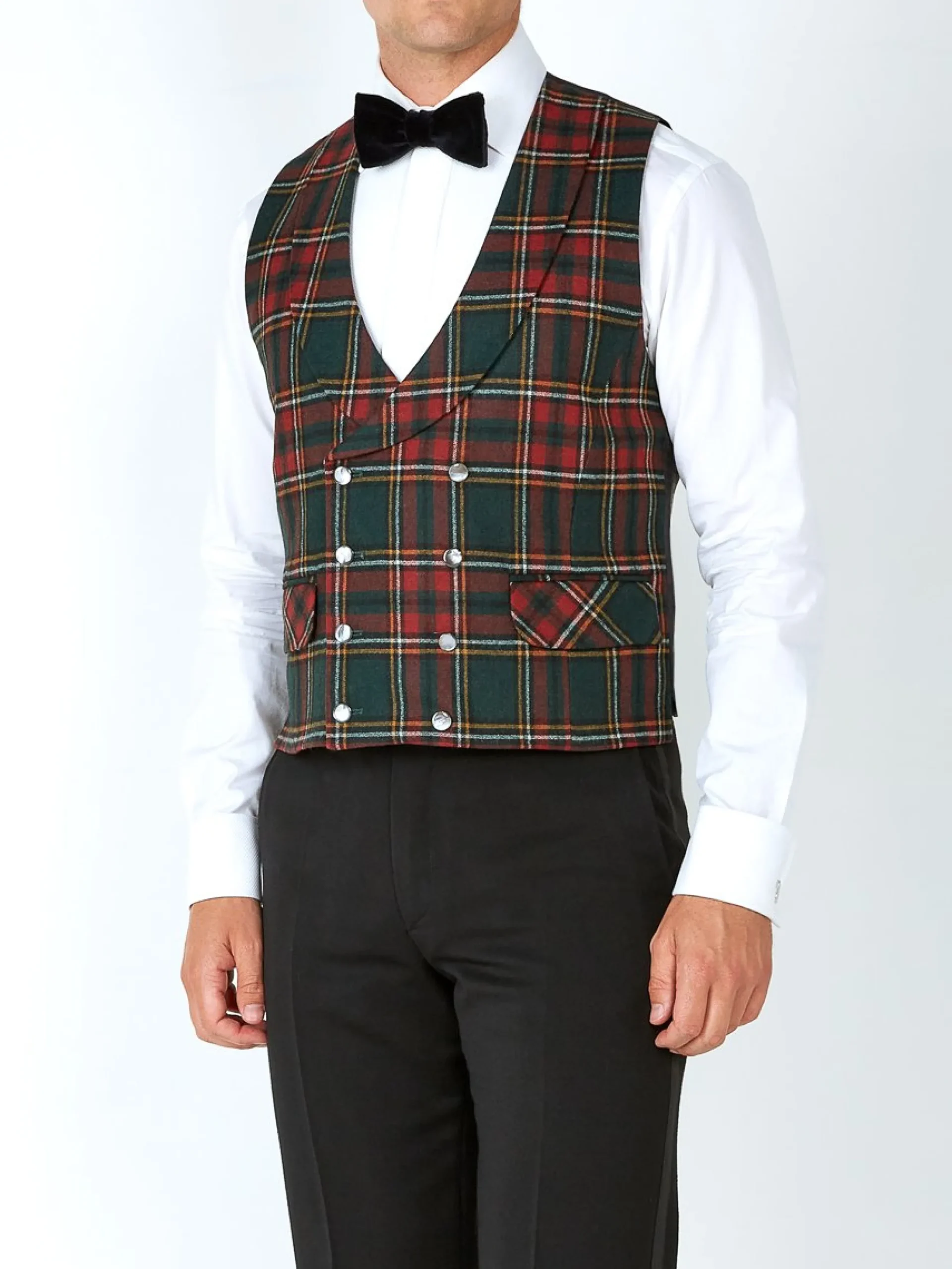 Favourbrook Multi Dunrobin Wool Double Breasted 8 Button Shawl Lapel Waistcoat- Waistcoats | Evening Waistcoats