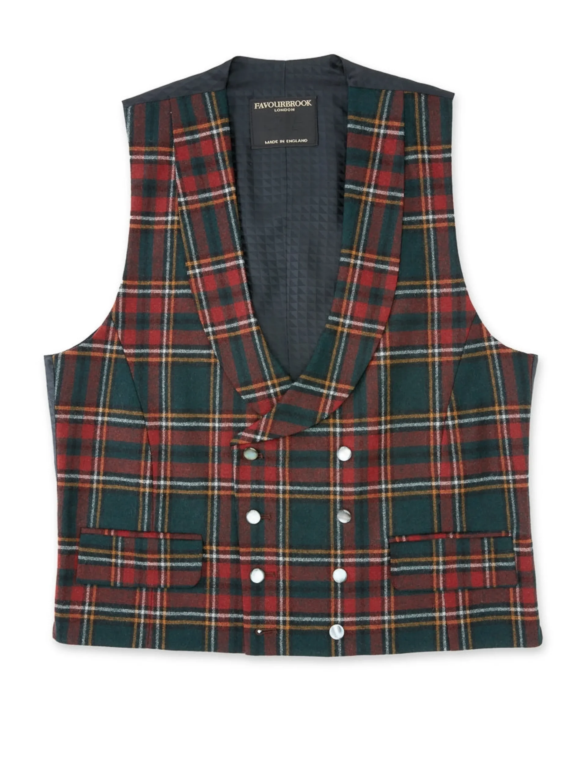 Favourbrook Multi Dunrobin Wool Double Breasted 8 Button Shawl Lapel Waistcoat- Waistcoats | Evening Waistcoats