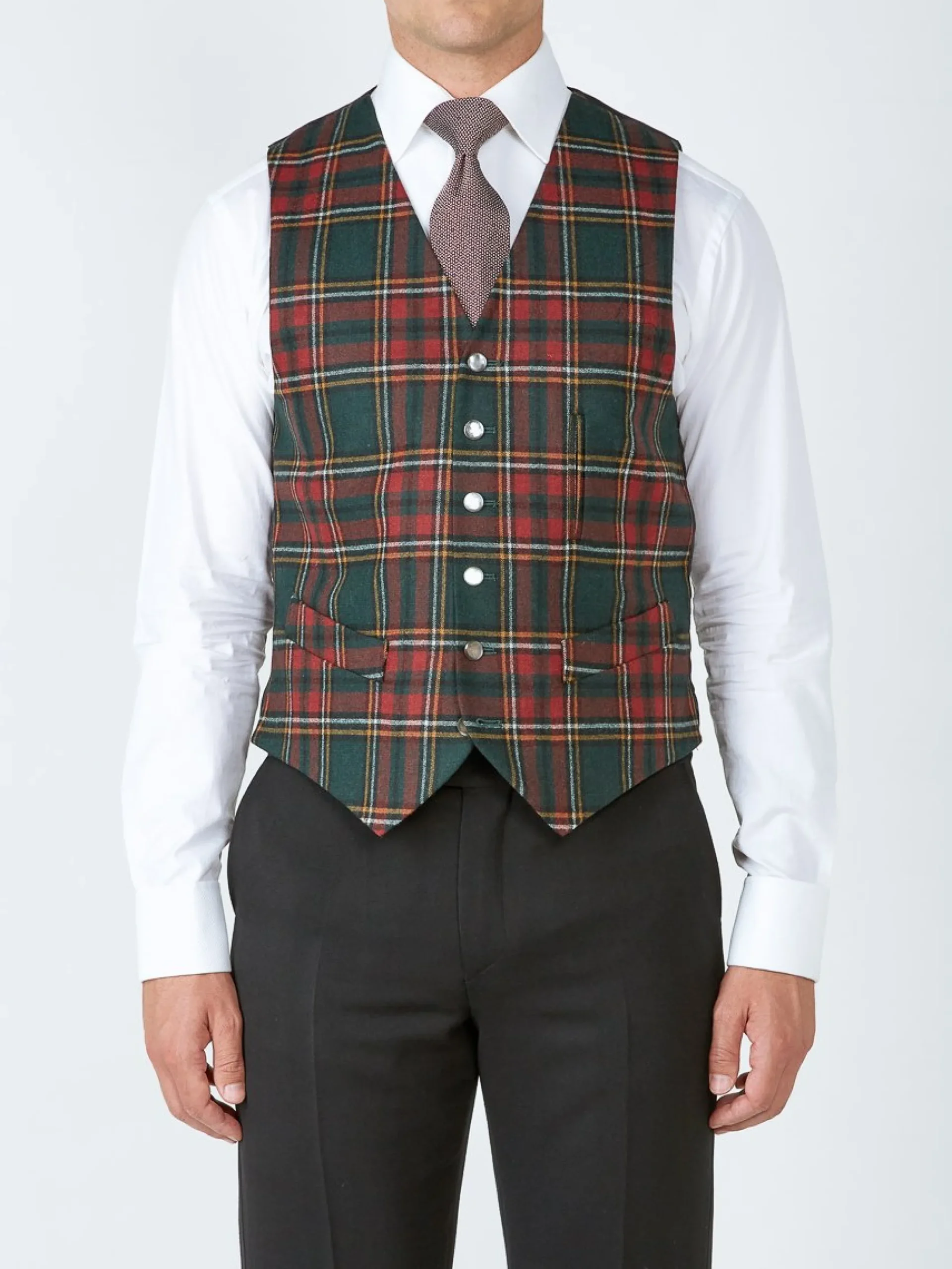 Favourbrook Multi Dunrobin Wool Single Breasted 6 Button Ticket Pocket Waistcoat- Waistcoats | Evening Waistcoats