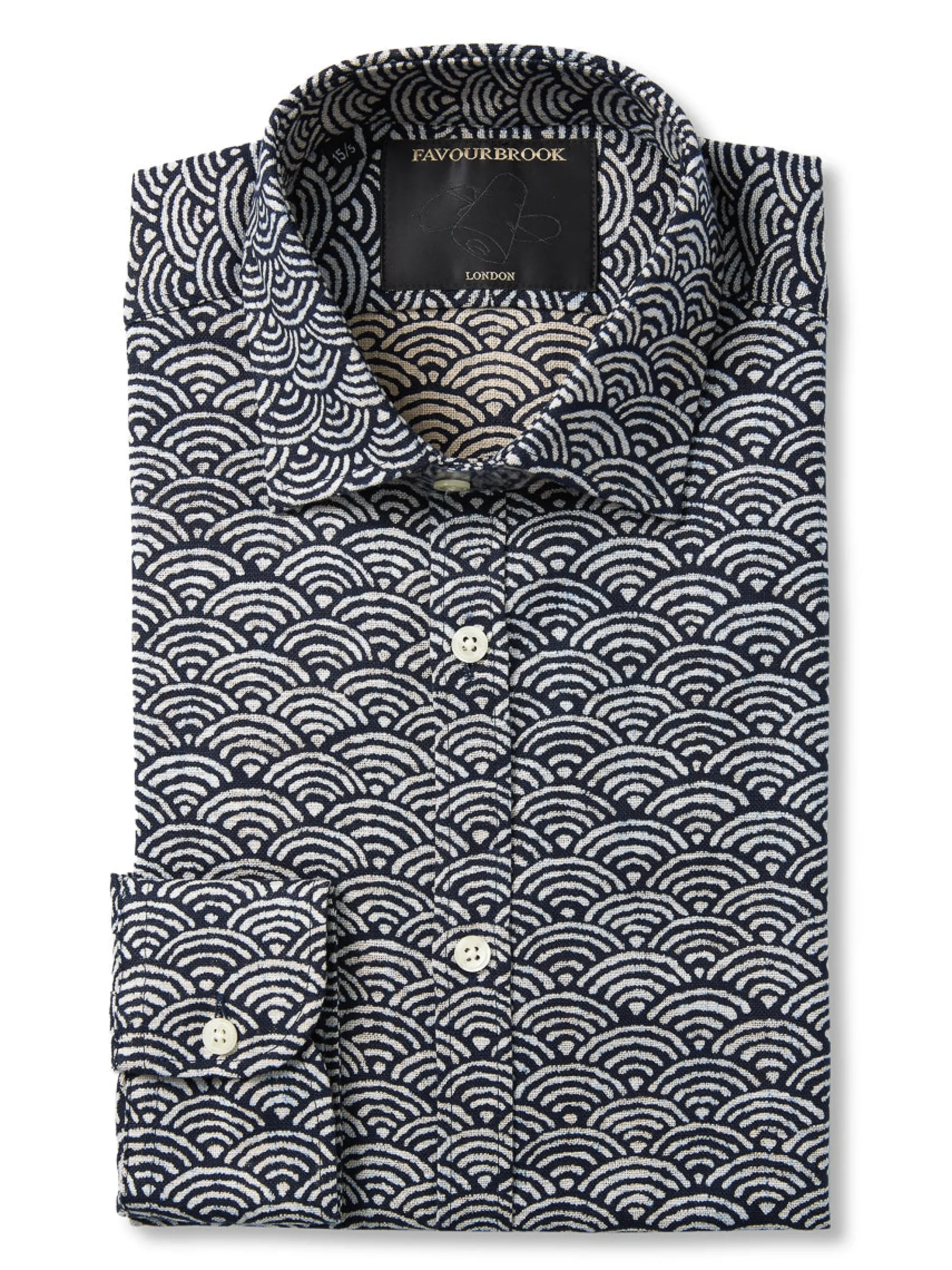 Favourbrook Navy / White Fan Cotton Burlington Shirt- Shirts
