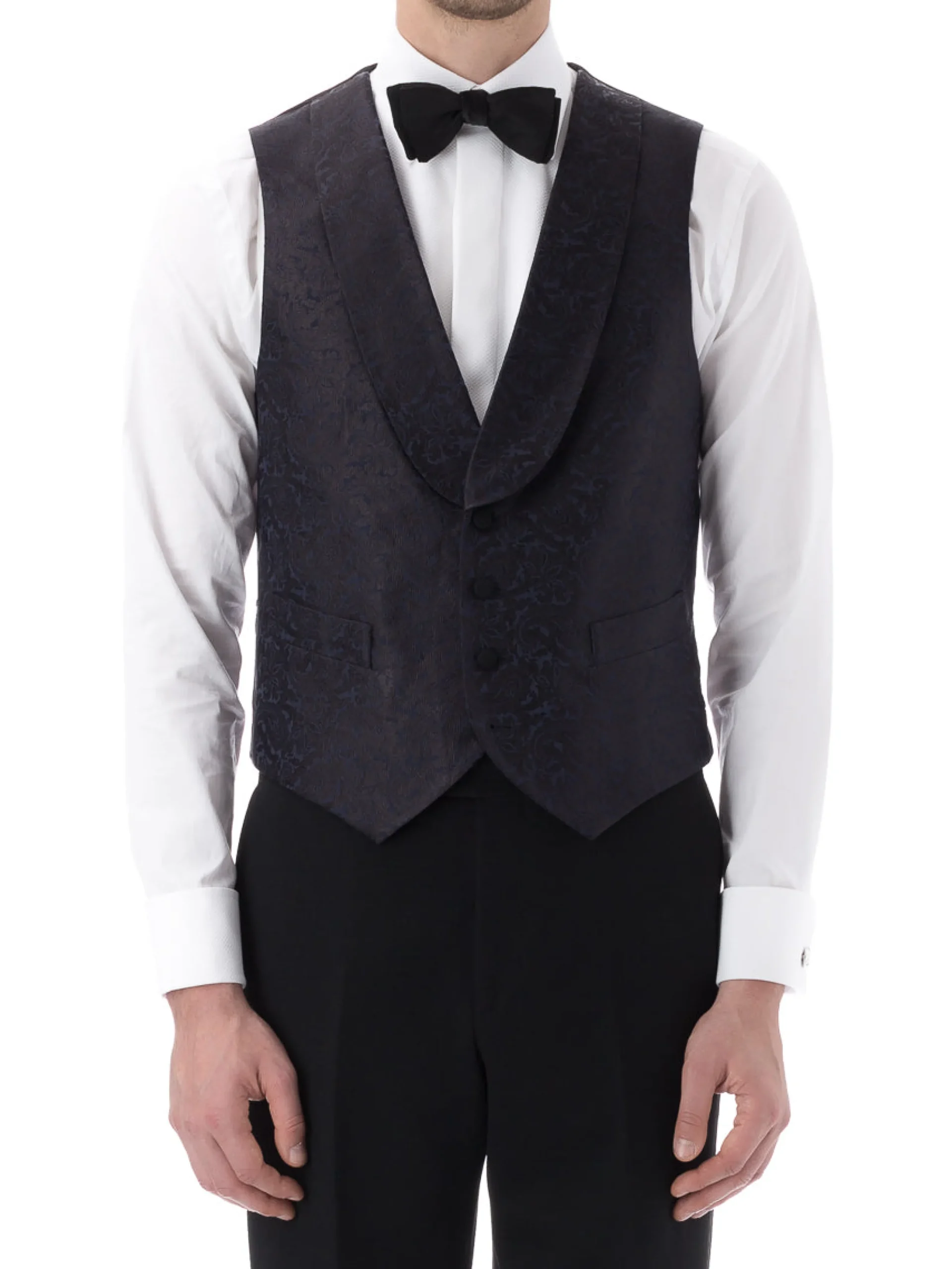 Favourbrook Navy Albert Silk Single Breasted 4 Button Shawl Lapel Waistcoat- Eveningwear | Waistcoats