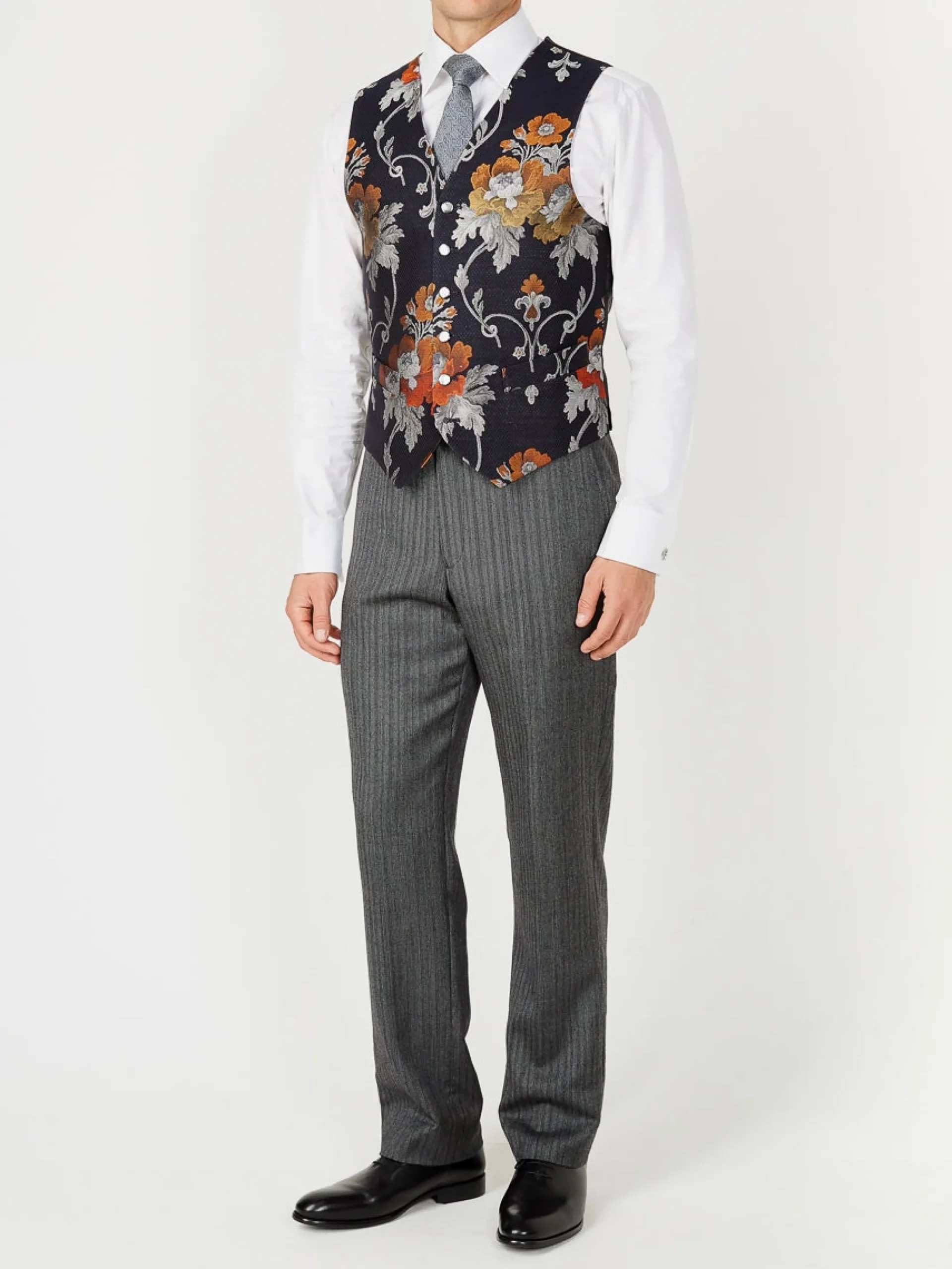 Favourbrook Navy Belvoir Cotton Single Breasted 6 Button Waistcoat- Eveningwear | Groomswear