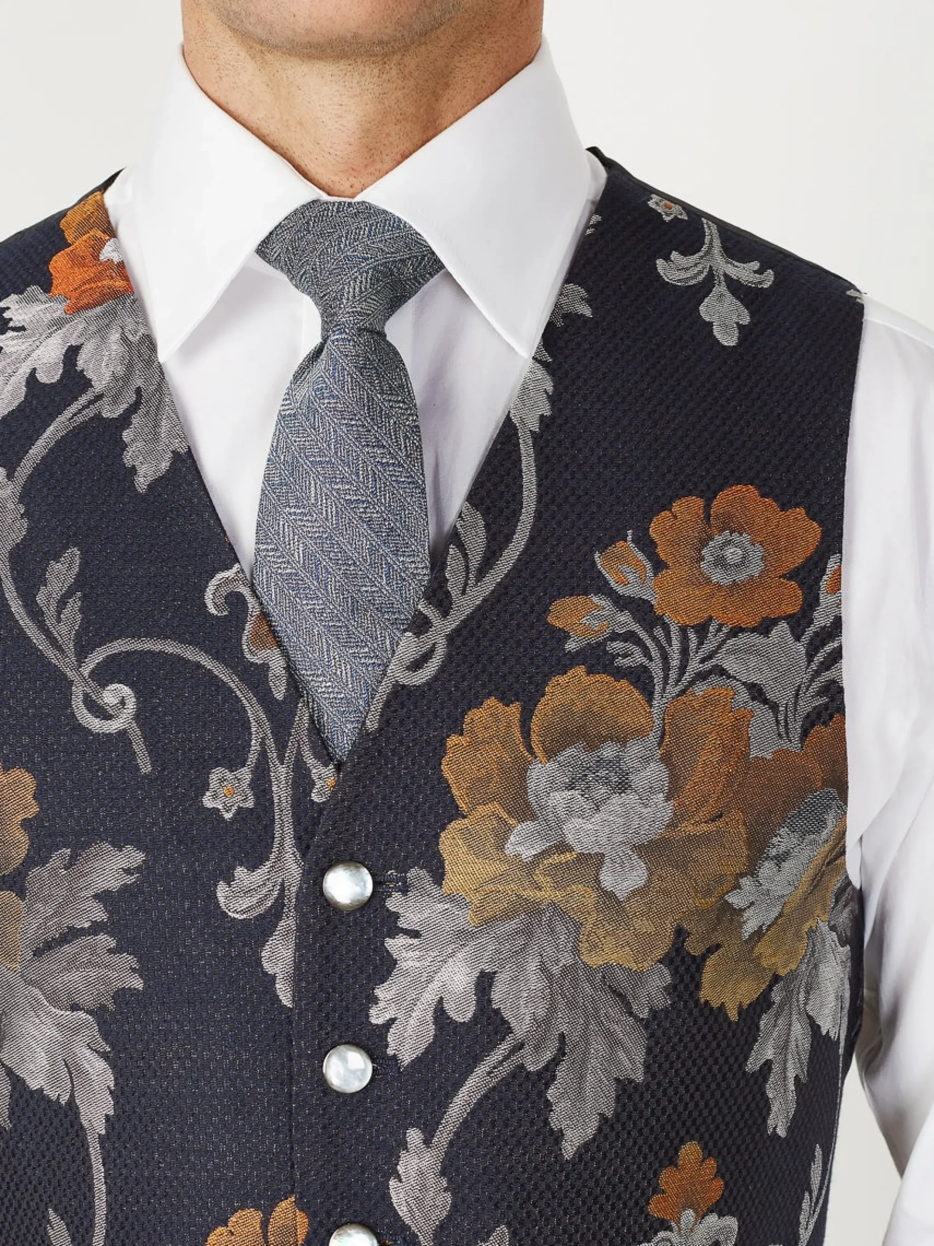 Favourbrook Navy Belvoir Cotton Single Breasted 6 Button Waistcoat- Eveningwear | Groomswear