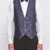 Favourbrook Navy Botanics Silk Single Breasted 4 Button Waistcoat- Waistcoats | Single Breasted Waistcoats