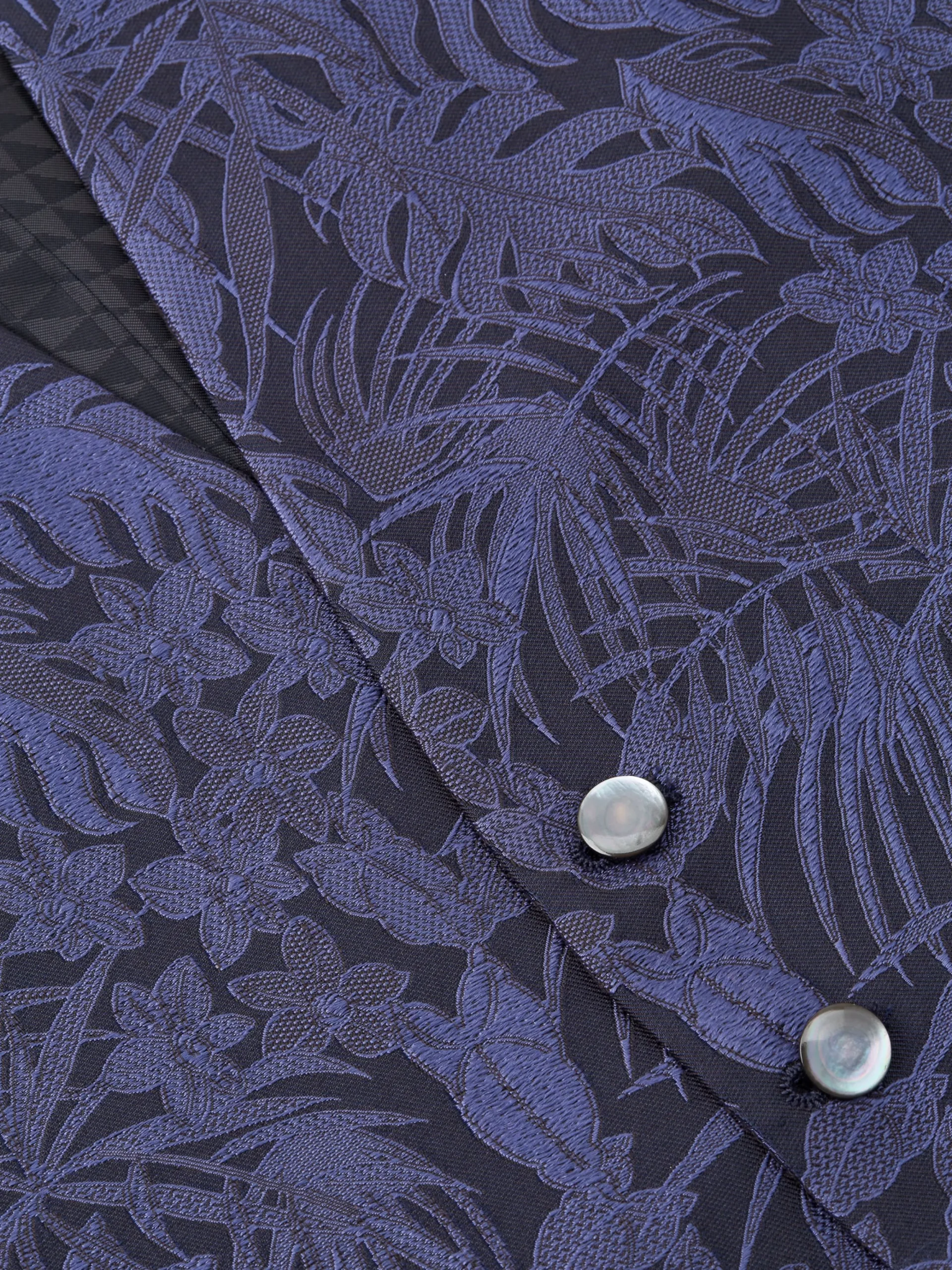 Favourbrook Navy Botanics Silk Single Breasted 4 Button Waistcoat- Waistcoats | Single Breasted Waistcoats