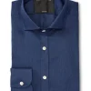 Favourbrook Navy Bridford Linen Cutaway Collar Shirt- Shirts