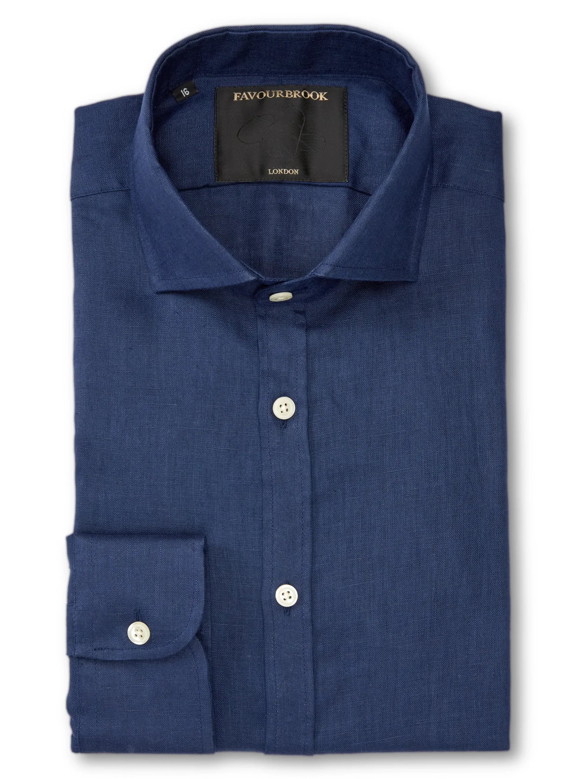 Favourbrook Navy Bridford Linen Cutaway Collar Shirt- Shirts