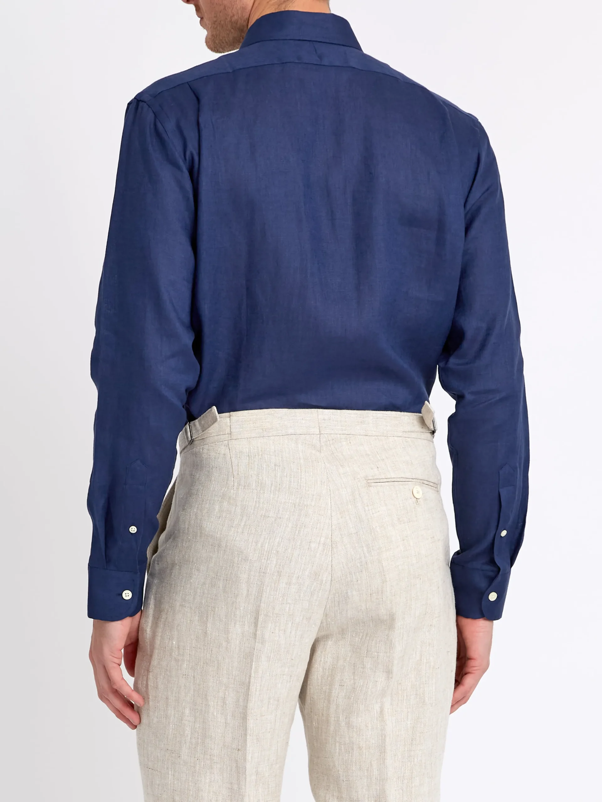 Favourbrook Navy Bridford Linen Cutaway Collar Shirt- Shirts