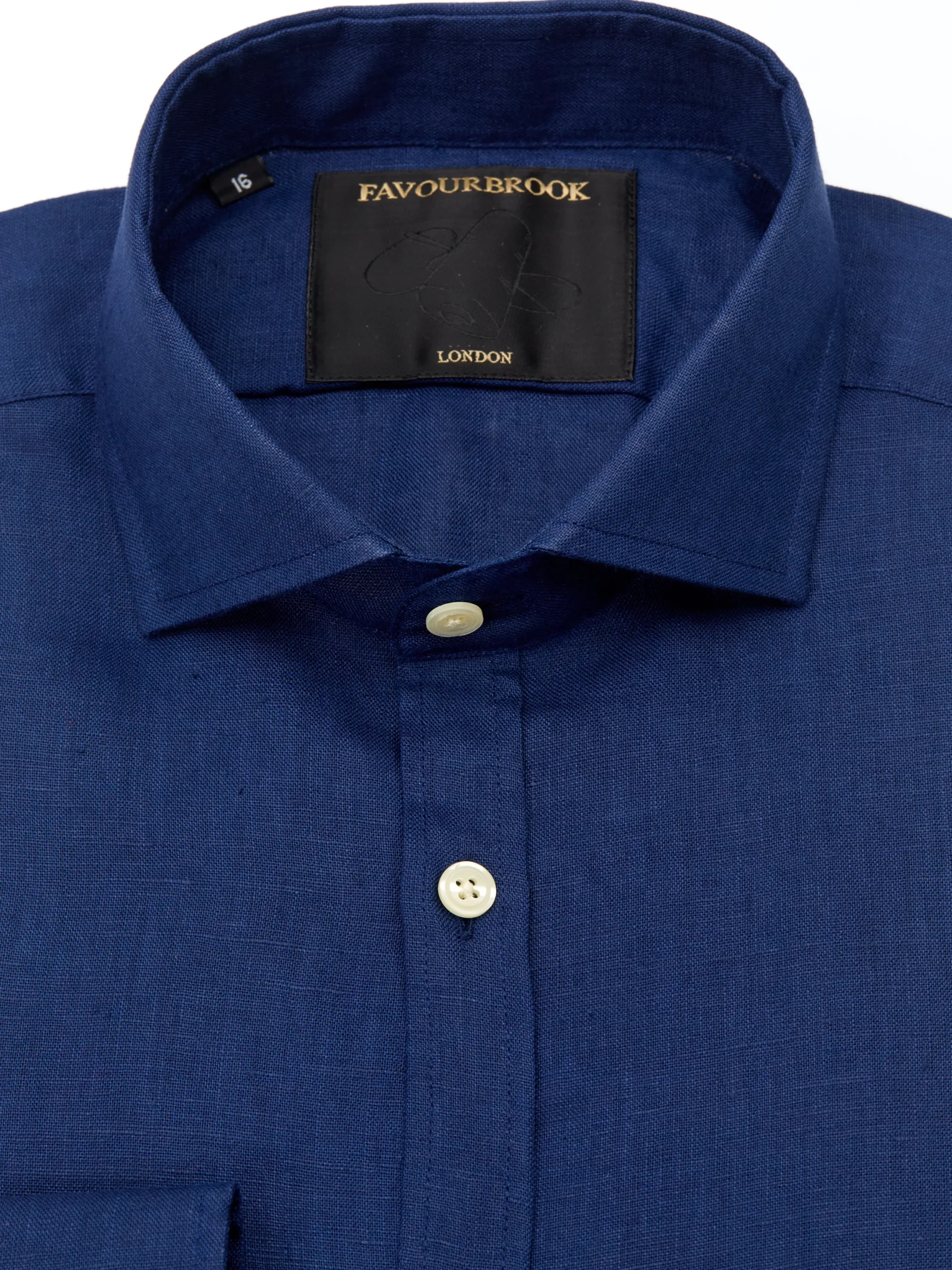 Favourbrook Navy Bridford Linen Cutaway Collar Shirt- Shirts