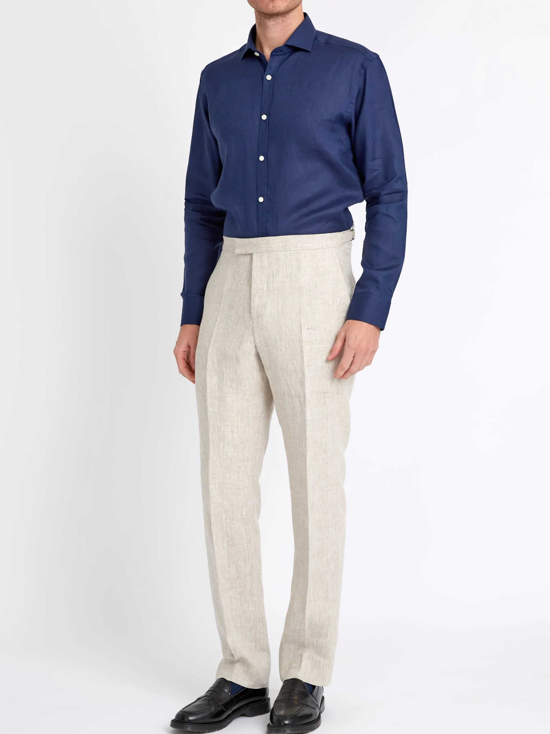 Favourbrook Navy Bridford Linen Cutaway Collar Shirt- Shirts