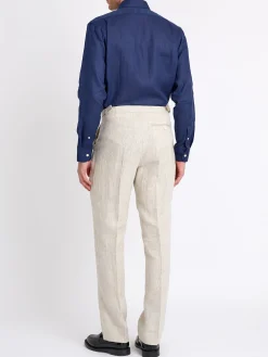 Favourbrook Navy Bridford Linen Cutaway Collar Shirt- Shirts