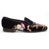 Favourbrook Navy Embroidered Velvet Cotton & Leather Slippers- Slippers