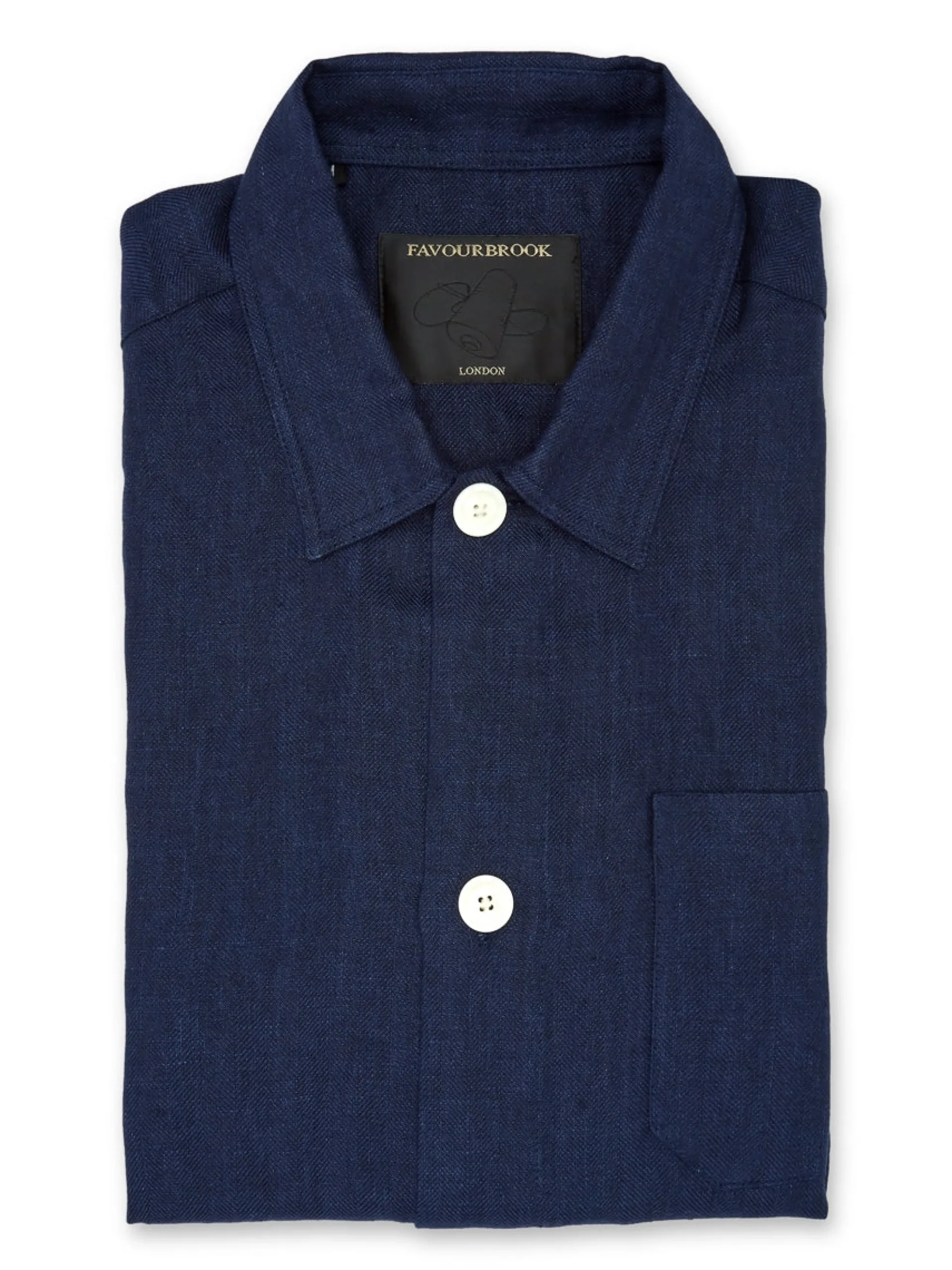 Favourbrook Navy Ethan Linen Safari Shirt- Shirts
