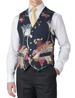 Favourbrook Navy Petersham Single Breasted 6 Button Waistcoat- Waistcoats | Evening Waistcoats