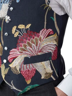 Favourbrook Navy Petersham Single Breasted 6 Button Waistcoat- Waistcoats | Evening Waistcoats