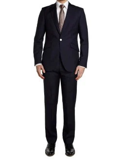 Favourbrook Navy Tonic Mohair Wool Flat Front Trouser- Trousers