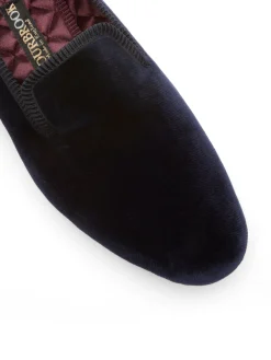 Favourbrook Navy Velvet Cotton & Leather Slippers- Slippers