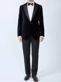 Favourbrook Navy Velvet Cotton Dinner Jacket- Eveningwear | Occasionwear