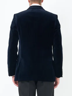Favourbrook Navy Velvet Cotton Double Breasted Dinner Jacket- Occasionwear | Velvet Jackets