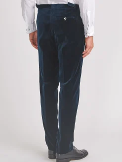 Favourbrook Navy Velvet Cotton Flat Front Dress Trouser- Trousers
