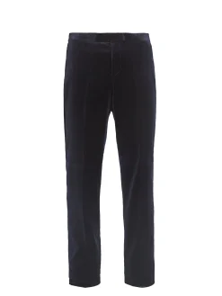 Favourbrook Navy Velvet Cotton Flat Front Dress Trouser- Trousers