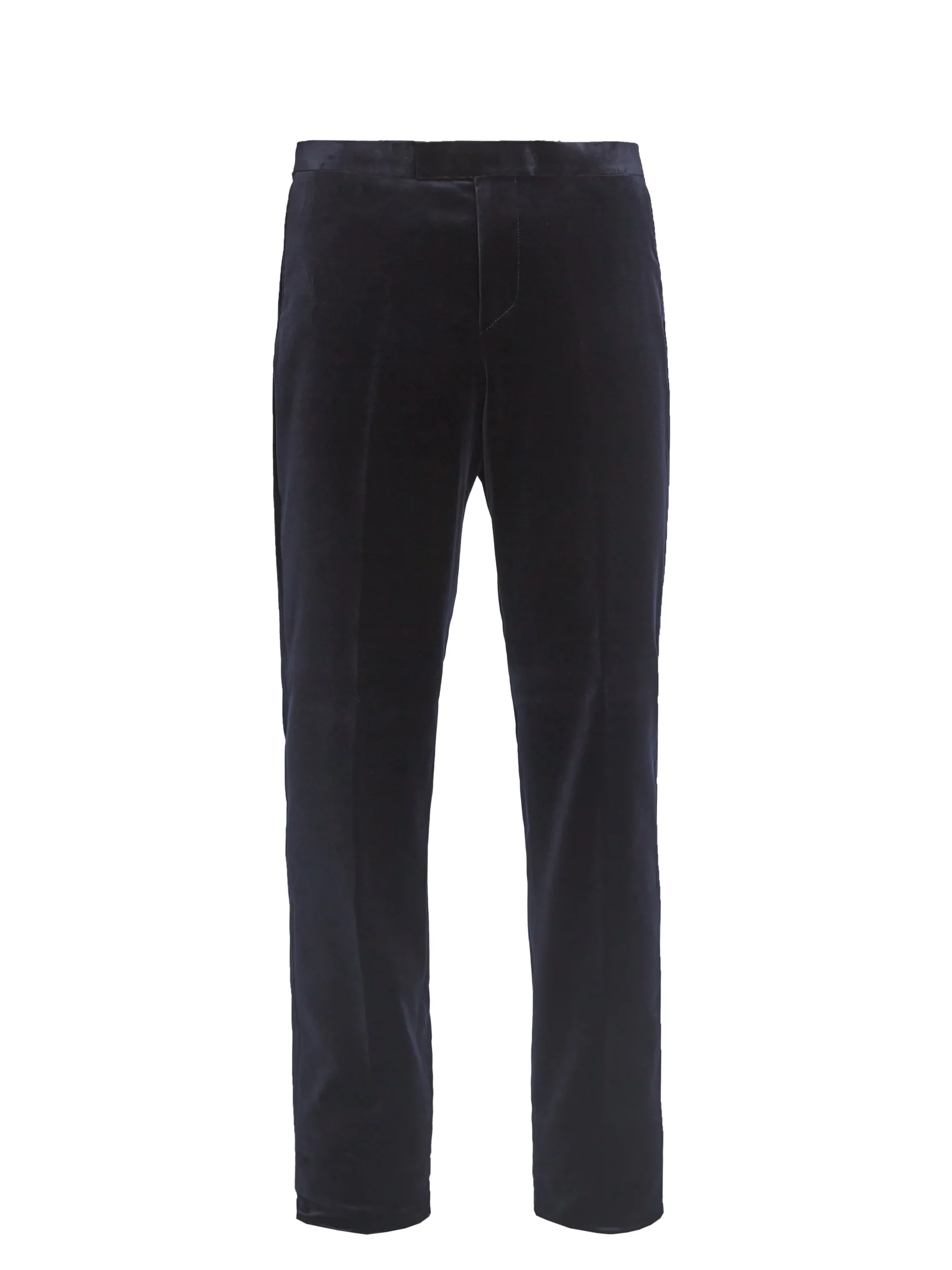 Favourbrook Navy Velvet Cotton Flat Front Dress Trouser- Trousers
