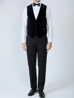 Favourbrook Navy Velvet Cotton Single Breasted 4 Button Piped Waistcoat- Eveningwear | Groomswear