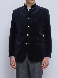 Favourbrook Navy Velvet Nehru Jacket Button Cuff- Velvet Jackets | Nehru Jackets