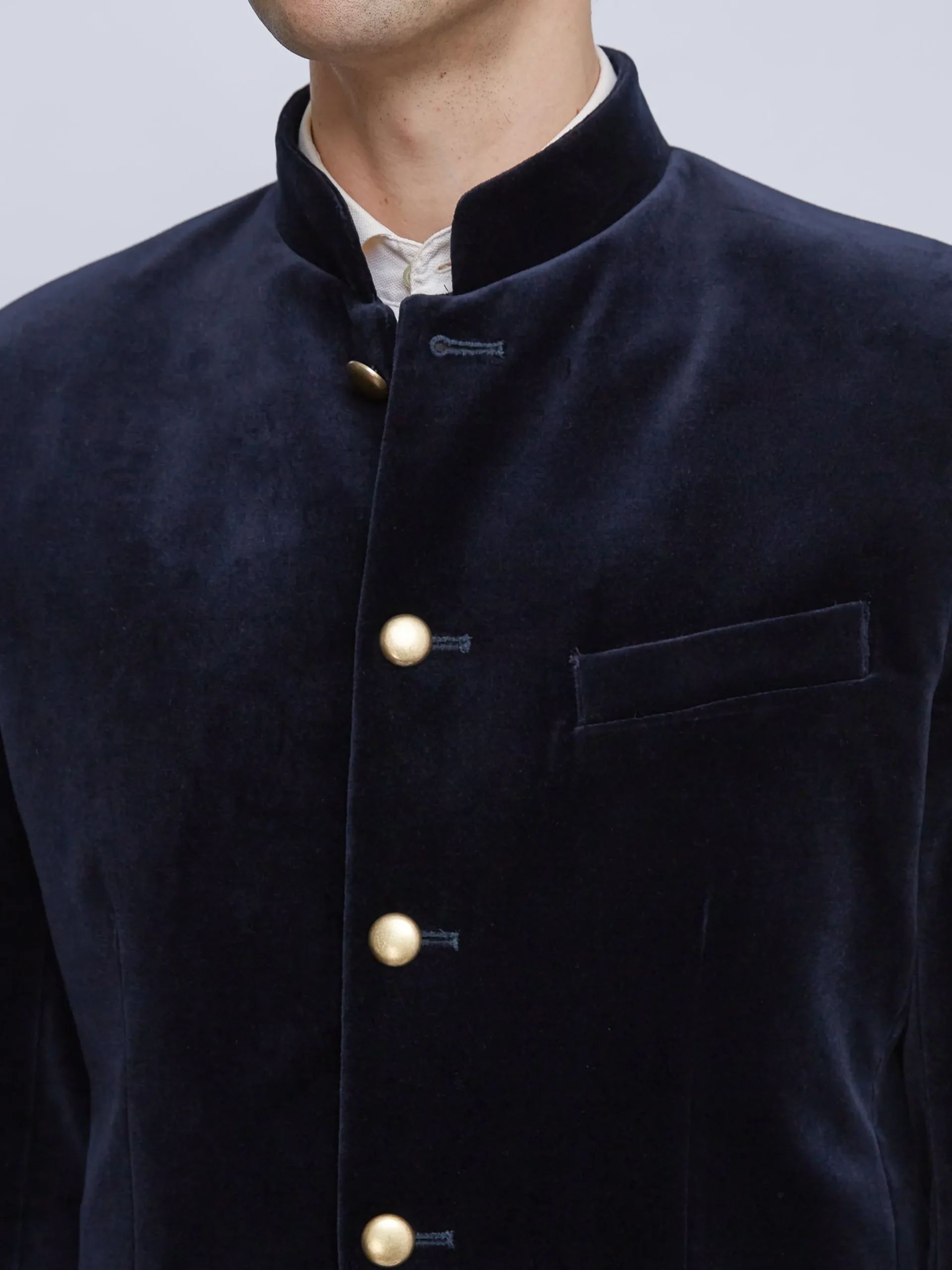 Favourbrook Navy Velvet Nehru Jacket Button Cuff- Velvet Jackets | Nehru Jackets