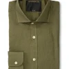 Favourbrook Olive Bridford Linen Cutaway Collar Shirt- Shirts