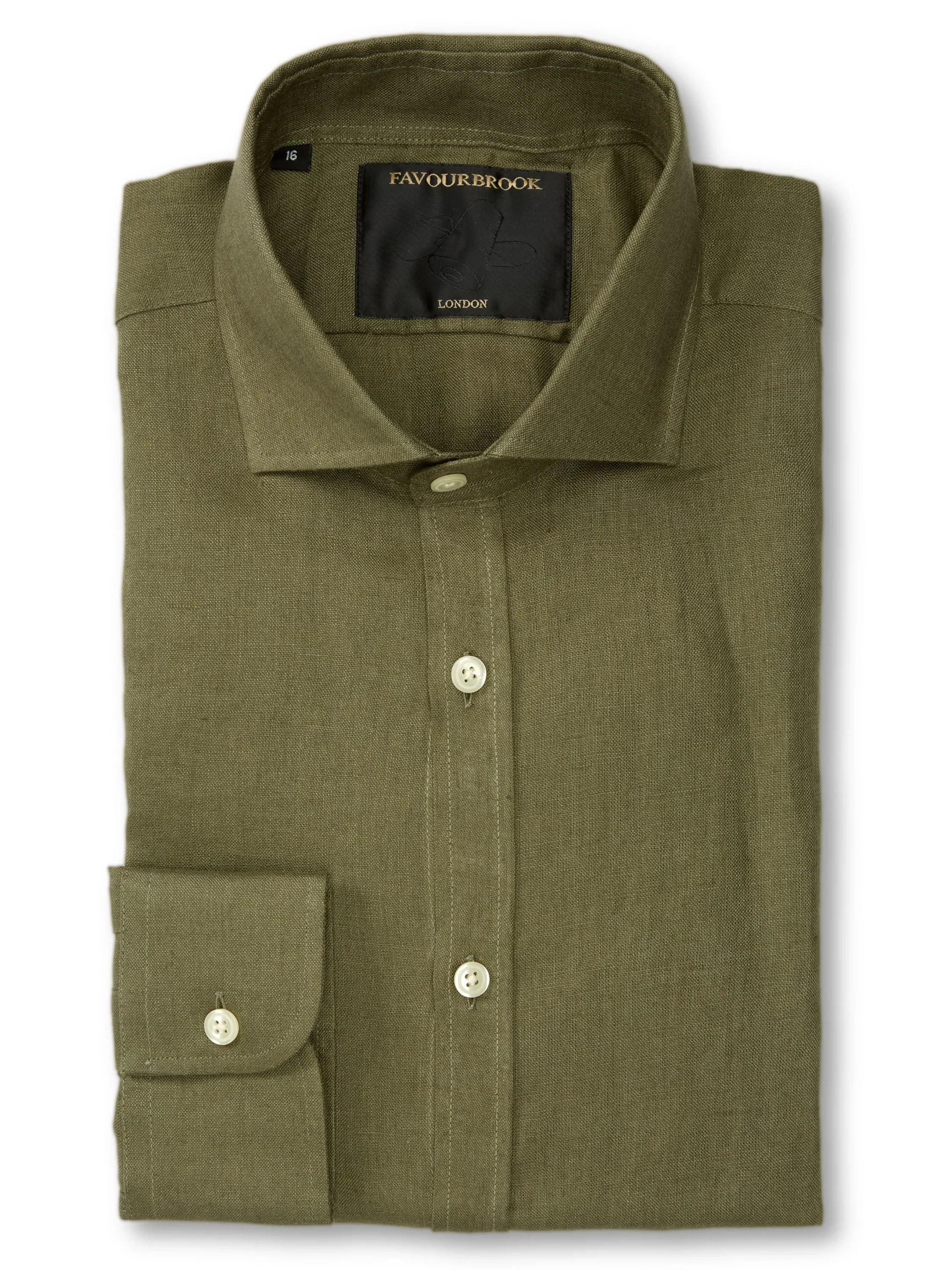 Favourbrook Olive Bridford Linen Cutaway Collar Shirt- Shirts