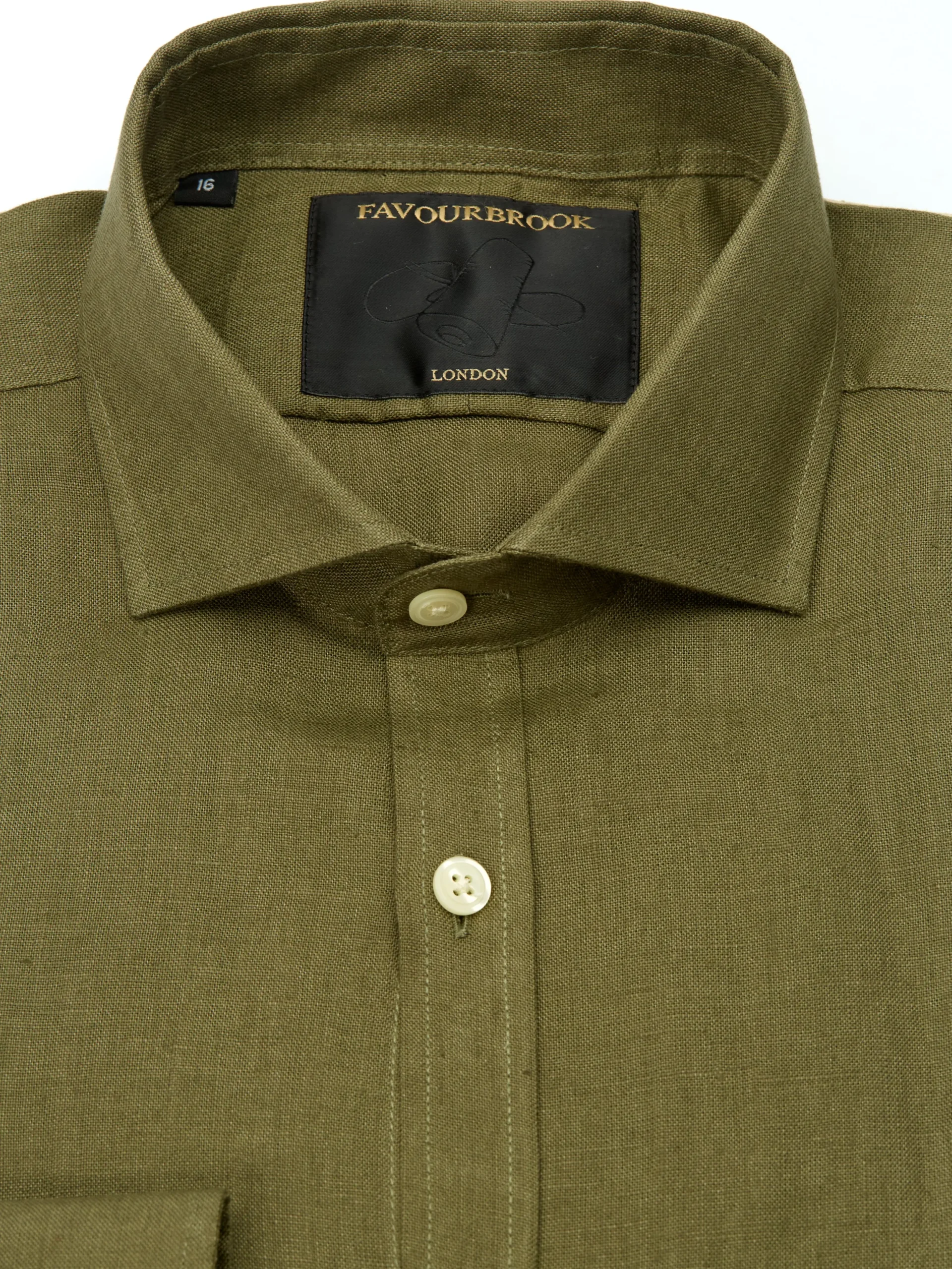 Favourbrook Olive Bridford Linen Cutaway Collar Shirt- Shirts
