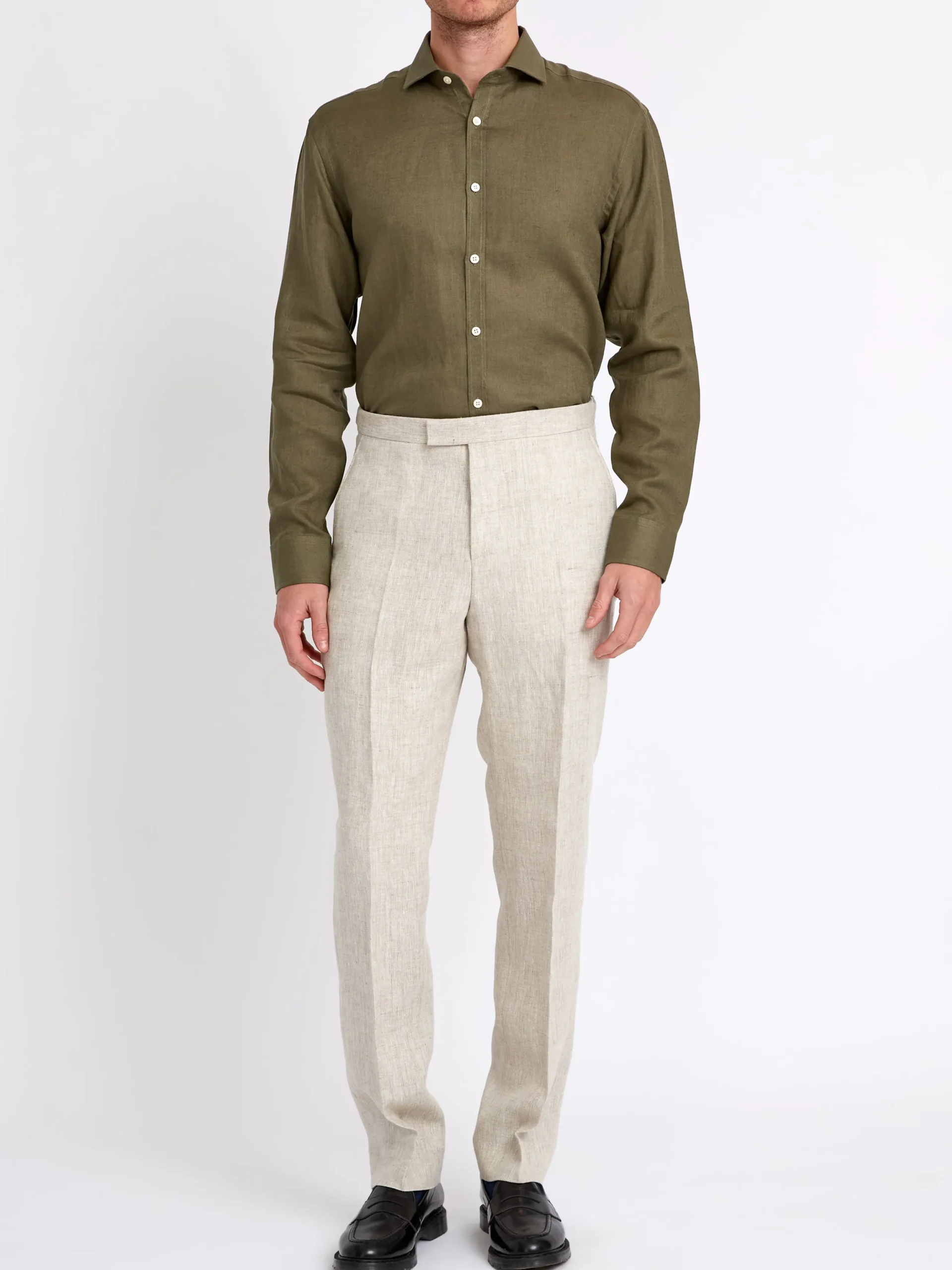 Favourbrook Olive Bridford Linen Cutaway Collar Shirt- Shirts