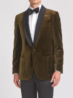Favourbrook Olive Velvet Cotton Chaucer Jacket- Velvet Jackets | Dinner Jackets