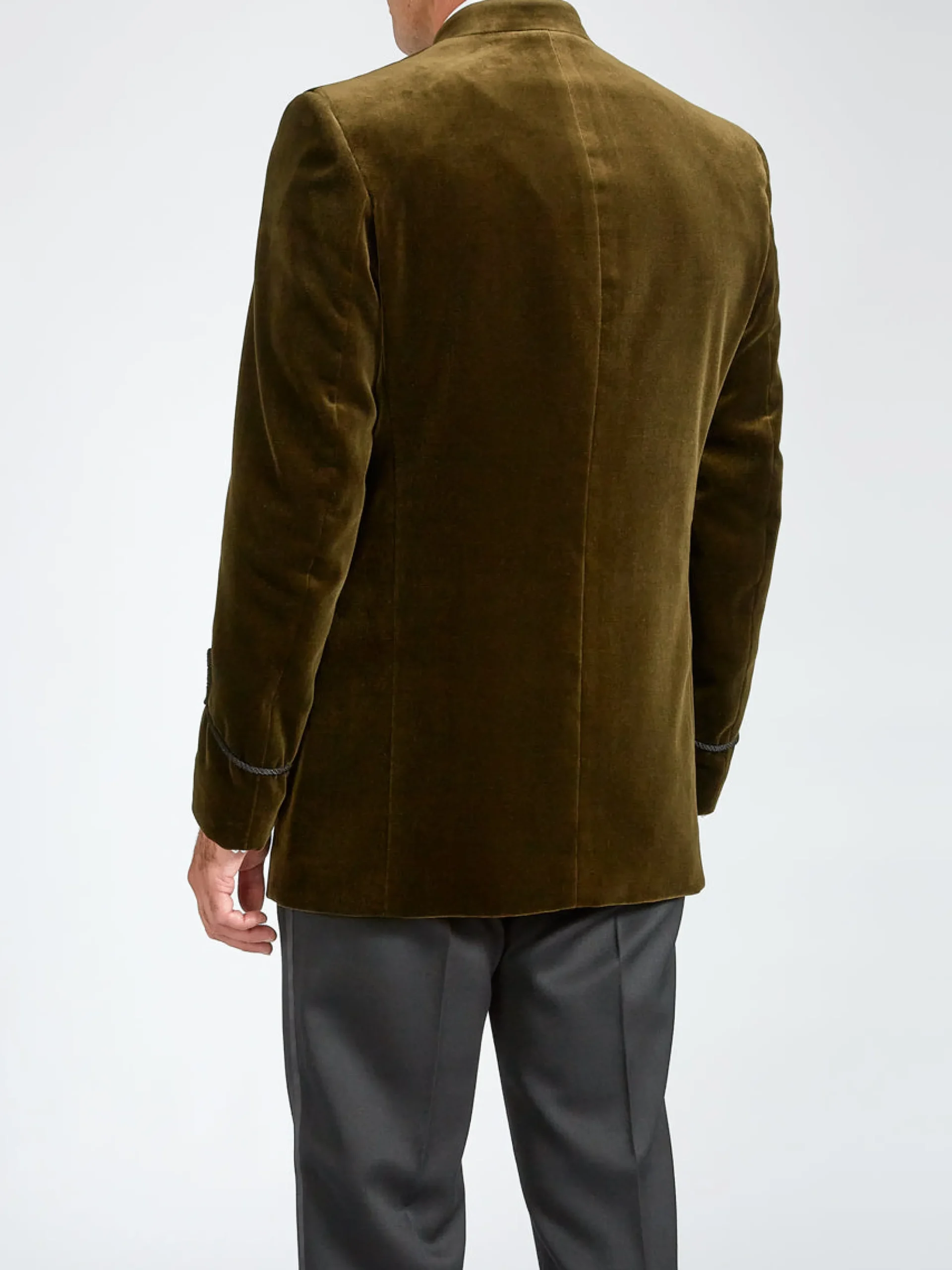 Favourbrook Olive Velvet Nehru Jacket with Frogging on Sleeve- Nehru Jackets | Velvet Jackets
