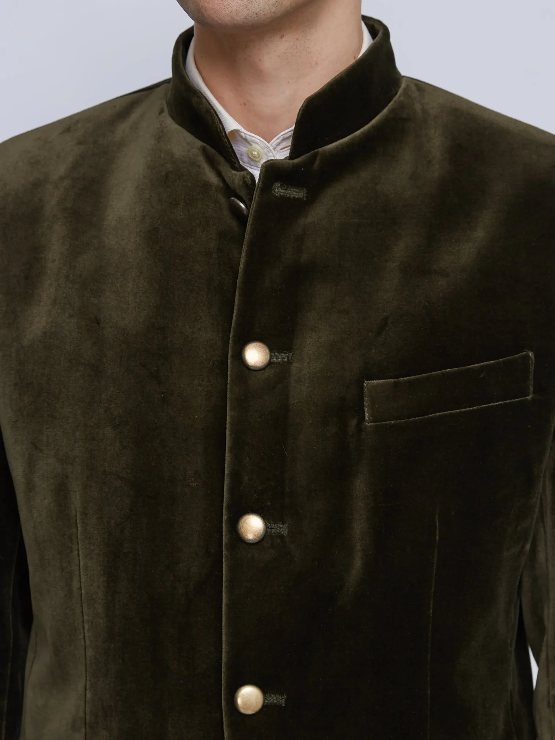 Favourbrook Olive Velvet Nehru Jacket Button Cuff- Nehru Jackets | Velvet Jackets
