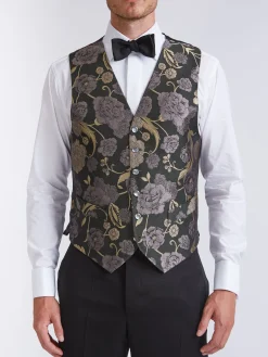 Favourbrook Olive Winnington Silk Single Breasted 6 Button Waistcoat- Waistcoats | Evening Waistcoats