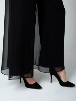 Favourbrook Palazzo Pants Black Plain Georgette-Women Eveningwear | Eveningwear