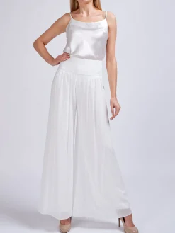 Favourbrook Palazzo Pants Ivory Plain Georgette-Women Eveningwear | Eveningwear